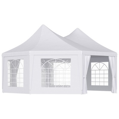 Outsunny Canopy Party Event Tent with 2 Pull-Back Doors, Column-Less Event Space, & Cathedral Windows, White