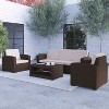 Merrick Lane 4 Piece Chocolate Brown Faux Rattan Patio Furniture Set with 2 Chairs and Sofa with Removable Beige Cushions and Table - 2 of 4