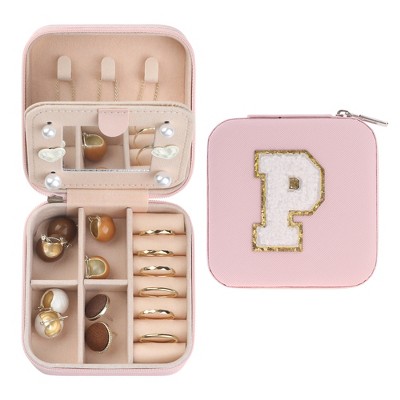 Unique Bargains Mini Portable PU Leather Pink Travel Jewelry Box with Mirror