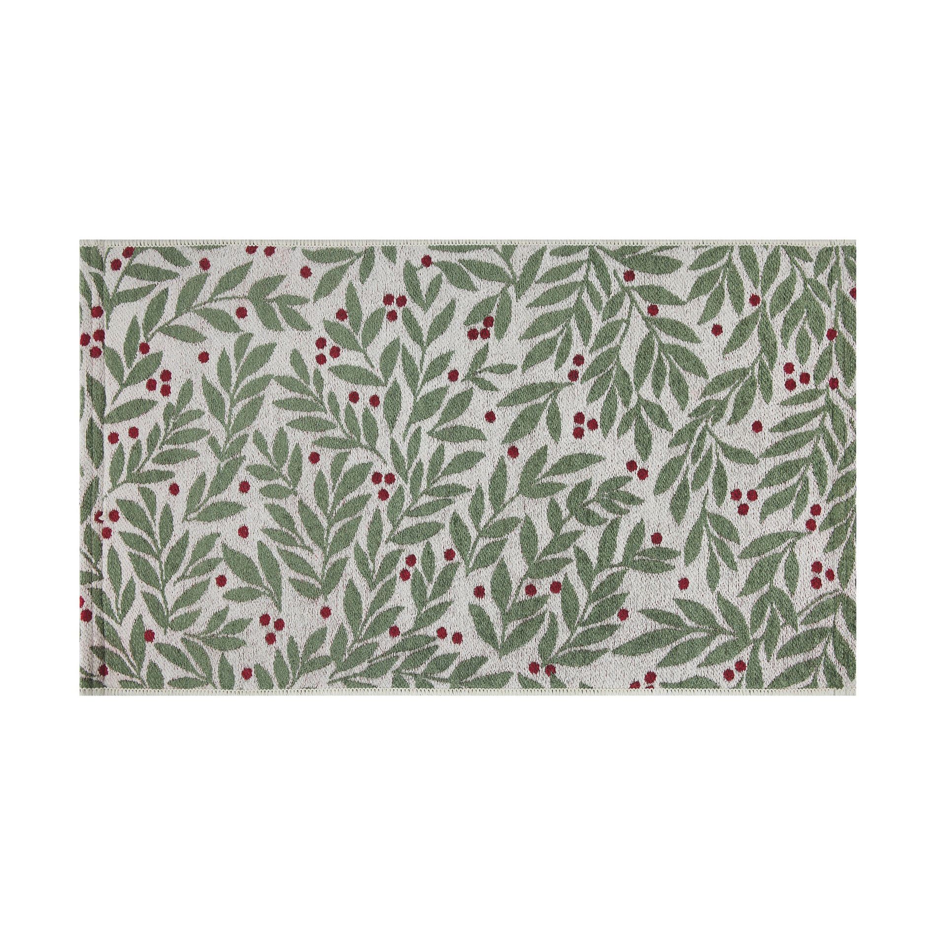 20"x34" Winter Botanical Berries Memory Foam Rug Green