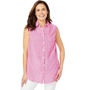 Woman Within Women's Plus Size Sleeveless Seersucker Shirt