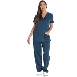 Just Love Solid Stretch Scrub Set for Women Stretchy Mock Wrap Top and Cargo Pants - 1 of 3