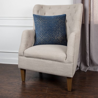 20" Navy and Gold Cotton Velvet Geometric Throw Pillow Cover
