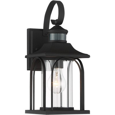 John Timberland Mission Outdoor Wall Light Fixture Textured Black 14 1/4" Clear Glass Motion Sensor for Exterior House Porch Patio