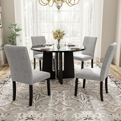 5-Piece Round Dining Table Set, Dining Set Contemporary, 43-Inch Modern Dining Table And 4 Upholstered Chairs For Dining Room-Cuddlewood