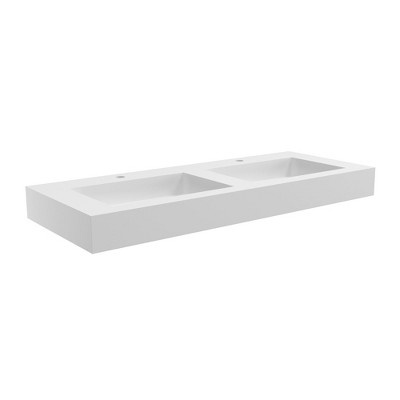 VANIRROR Wall Mount Bathroom Double Sink, 47.3x18.9" Solid Surface Floating Sink, Rectangle Modern Countertop Vessel Basin for Bathroom Vanity, White