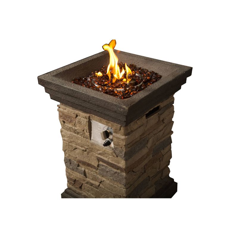 Rustic 20&#34; Outdoor Column Natural Rock Tall Propane Gas Fire Pit with Steel Base - Teamson Home, 3 of 6