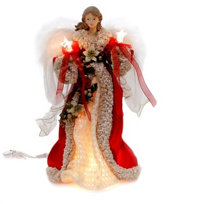 Christmas 16.0" Angel In Red Tree Topper Electric Lights Free Standing  -  Tree Toppers