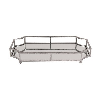 Silver Mirrored Glass Rectangular Decorative Tray