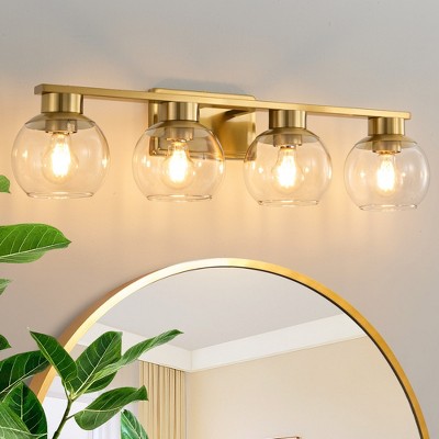 POWLIG 29.53-in 4-Light Gold Bathroom Vanity Light with Clear Glass Shades, Bulbs not Included