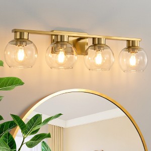 POWLIG 29.53-in 4-Light Gold Bathroom Vanity Light with Clear Glass Shades, Bulbs not Included - 1 of 4