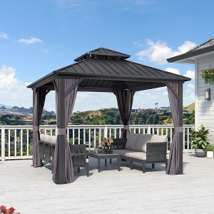 PURPLE LEAF Permanent Hardtop Gazebo Aluminum Frame Gazebo with Galvanized Steel Double Roof, UV-Resistant, Netting & Curtains included - Grey - 1 of 4