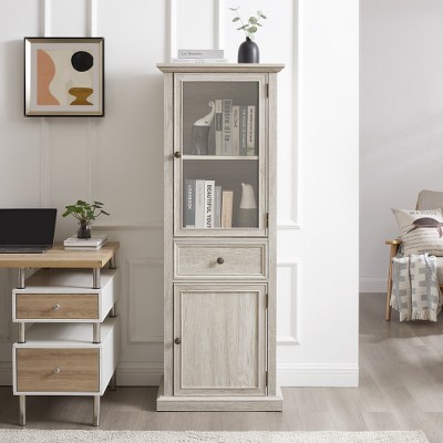 Tall Bathroom Storage Cabinet, Farmhouse Pantry Cabinet W/Glass Door, Corner Floor Cabinet With 1 Drawer And 2 Compartments For Kitchen, Living Room