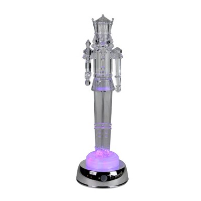 Northlight 12.5" Clear LED Lighted Color Changing Christmas Nutcracker with Staff Figure