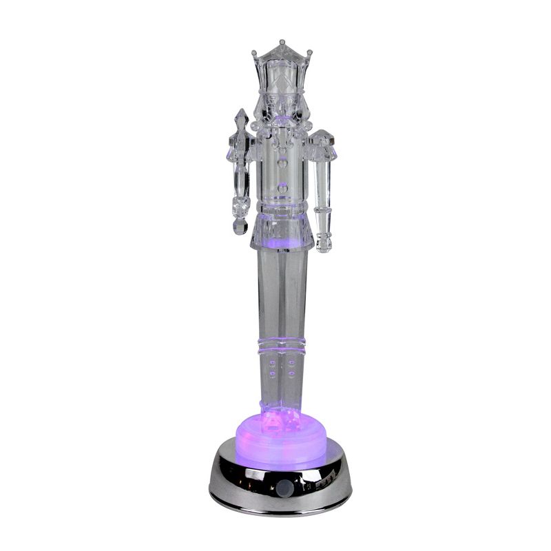Northlight 12.5" Clear LED Lighted Color Changing Christmas Nutcracker with Staff Figure, 1 of 4