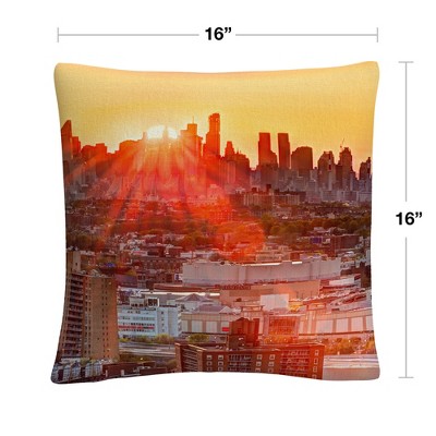 Midtown Sunset Orange Cityscape 16x16 Polyester Throw Pillow