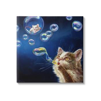 Stupell Industries Cat & Mouse Blowing Bubbles Gallery Wrapped Canvas Wall Art