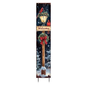 HomeRoots 42" Black Brown Red And Green Welcome Christmas Solid Wood Birds Garden Stake - 1 of 3