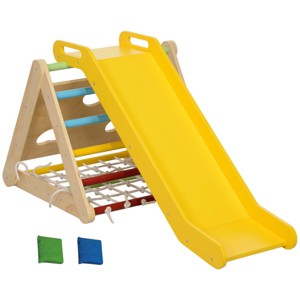 SEVOBAL Baby Activity Gyms 5-in-1 Pikler Triangle Climber with Slide Ladder Rope Ladder Sandbags for Indoor Fun, Multicolored, 46.9"*24.8"*24" - 1 of 4