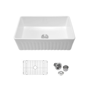Gulches 33x18x10 Inch White Porcelain Ceramic Single Bowl Kitchen Sink ...