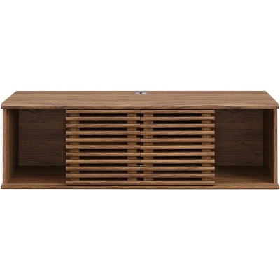 Retro Walnut Grain 46" Wall-Mount Media Console with Sliding Doors