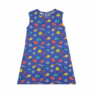 Ola! Otter A-Line dress - Fuzzy Fishes-Blue - 1 of 4