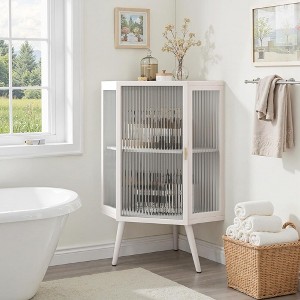 QingMoon Corner Cabinet, Floor Storage Cabinet, Narrow Organizer with Fluted Glass Door and Shelves for Bathroom and Laundry Room - 1 of 4