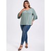 GRACE & GRANDEUR Women's Plus Size Pleated Front V Neck Double Layered 3/4 Ruffle Sleeve Casual Blouses - 2 of 4
