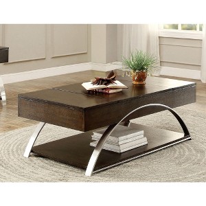NicBex Modern Unique Coffee Table with Storage Shelf,Espresso Wood Finish & Chrome Metal Finish,Living Room Furniture - 1 of 4