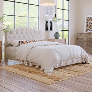 Sapphtopaz Platform Bed Frame with Saddle Headboard and Diamond Tufted Upholstered Bed Frame Slats Support, No Box Spring Needed - 1 of 4