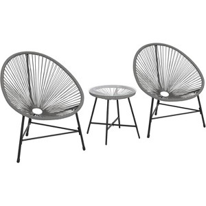Acapulco Chair 3-Piece Patio Set All-Weather Wicker Bistro Furniture with Plastic Rope, Glass Top Table & 2 Comfortable Modern Armchairs - 1 of 4