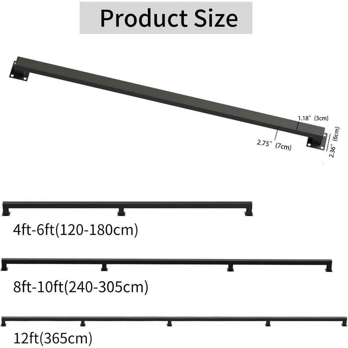 10FT Black Stair Railing Indoor Wall Mounted Banister And Heavy Duty Handrails For Indoor Stairs - thumbnail 2