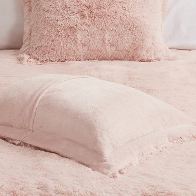 Blush Twin Shaggy Faux Fur Bedspread Cover Set