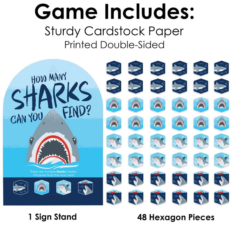 Big Dot of Happiness Shark Zone - Jawsome Shark Party or Birthday Party Scavenger Hunt - 1 Stand and 48 Game Pieces - Hide and Find Game, 5 of 9