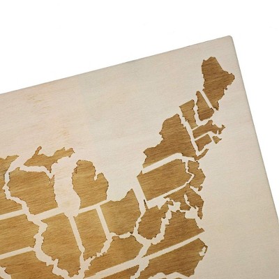 Bright Creations Wood Travel Map for Wall Decor with 100 Push Pins, 16.5 x 11.5 in