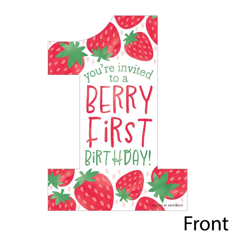 Big Dot of Happiness Berry First Birthday Sweet Strawberry Shaped Fill-In Invitations - Fruit 1st Birthday Party Invitation Cards with Envelopes 12 Ct, 3 of 8