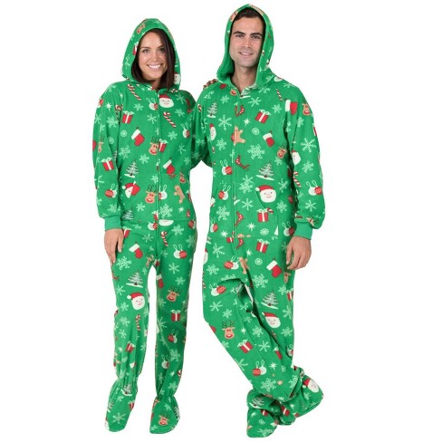 Footed Pajamas Tis The Season Adult Hoodie Fleece Onesie Adult Small Fits 5 5 5 7