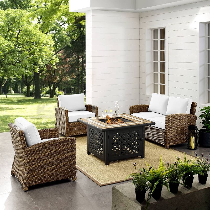 Bradenton 4pc Outdoor Conversation Set with Loveseat, 2 Arm Chairs &#38; Tucson Fire Table - Weathered Brown/White - Crosley, 3 of 9