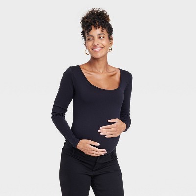 Image of Long Sleeve Square Neck Maternity Bodysuit - Isabel Maternity by Ingrid & Isabel™ Black L