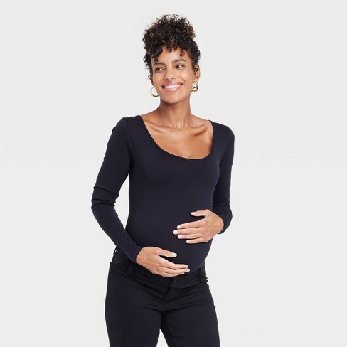 Long Sleeve Square Neck Maternity Bodysuit - Isabel Maternity by Ingrid &  Isabel™ Black XS