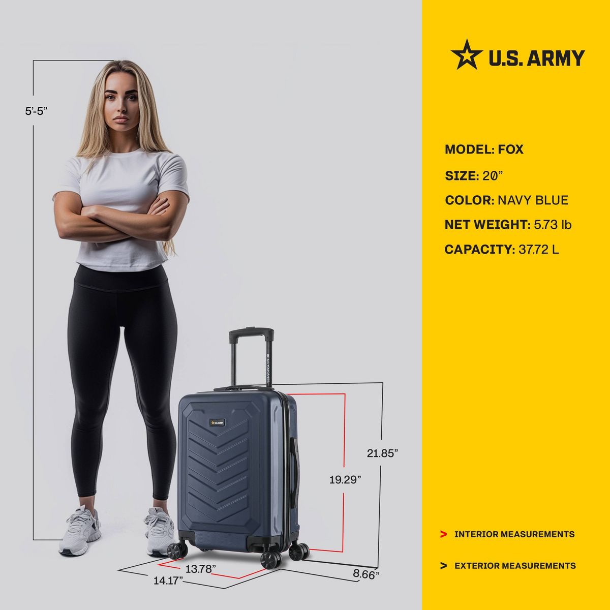 U.S. Army FOX 20" Carry On Hardside Suitcase - thumbnail 3
