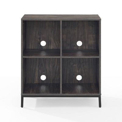 Brown Ash Four-Cube Record Storage Bookcase with Steel Legs