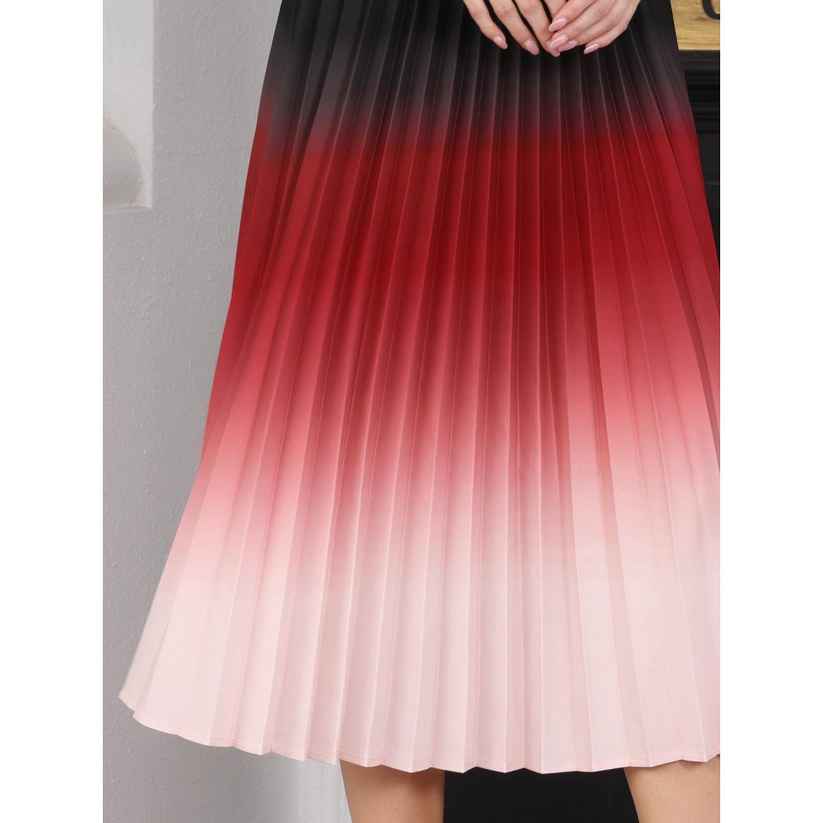 Женские платья INSPIRE CHIC Women's Pleated Short Sleeve Round Neck Dress Large Red — фото 4