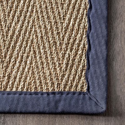 Navy Rectangular Seagrass Herringbone Area Rug, 6' x 9'