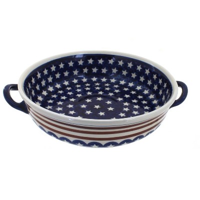 Blue Rose Polish Pottery Stars & Stripes Round Casserole with Handles