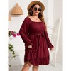 WhizMax Women's plus size Dress Casual Square Neck Dress Puff Long Sleeve Dresses High Waist Ruffle Midi Dress with Belt - 4 of 4