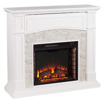 Southern Enterprises Decorative Fireplace Crisp White with rustic White faux stone