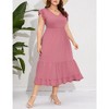 Whizmax Women's Plus Size Summer Casual Short Sleeve V-Neck Smocked Elastic Waist Tiered Midi Dress - 3 of 4