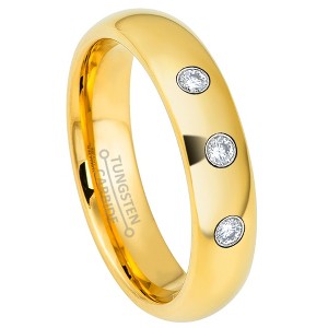 Jewelry Avalanche 5mm Dome Gold Tungsten 3-stone Diamond Wedding Band Men Women - 1 of 3