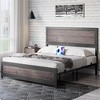 Bed Frame with Headboard, Industrial Platform Bed Frame Queen Size with Charging Station, Riveted Decoration,Wooden Mattress Base - 3 of 4